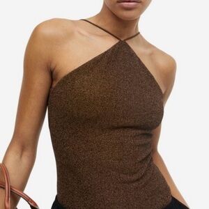 H&M brown sparky halter thong bodysuit